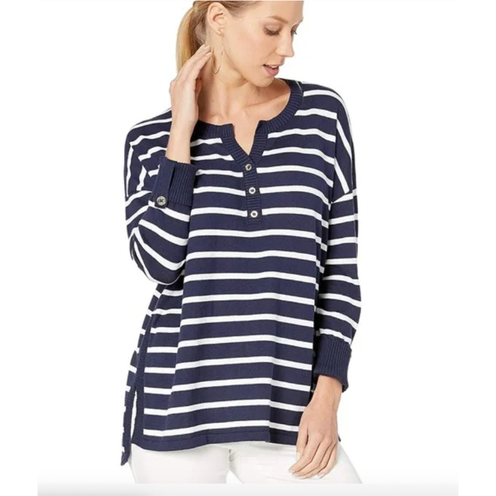 LILLY PULITZER Faraway Coolmax Sweater In True Navy Moonlight Stripe